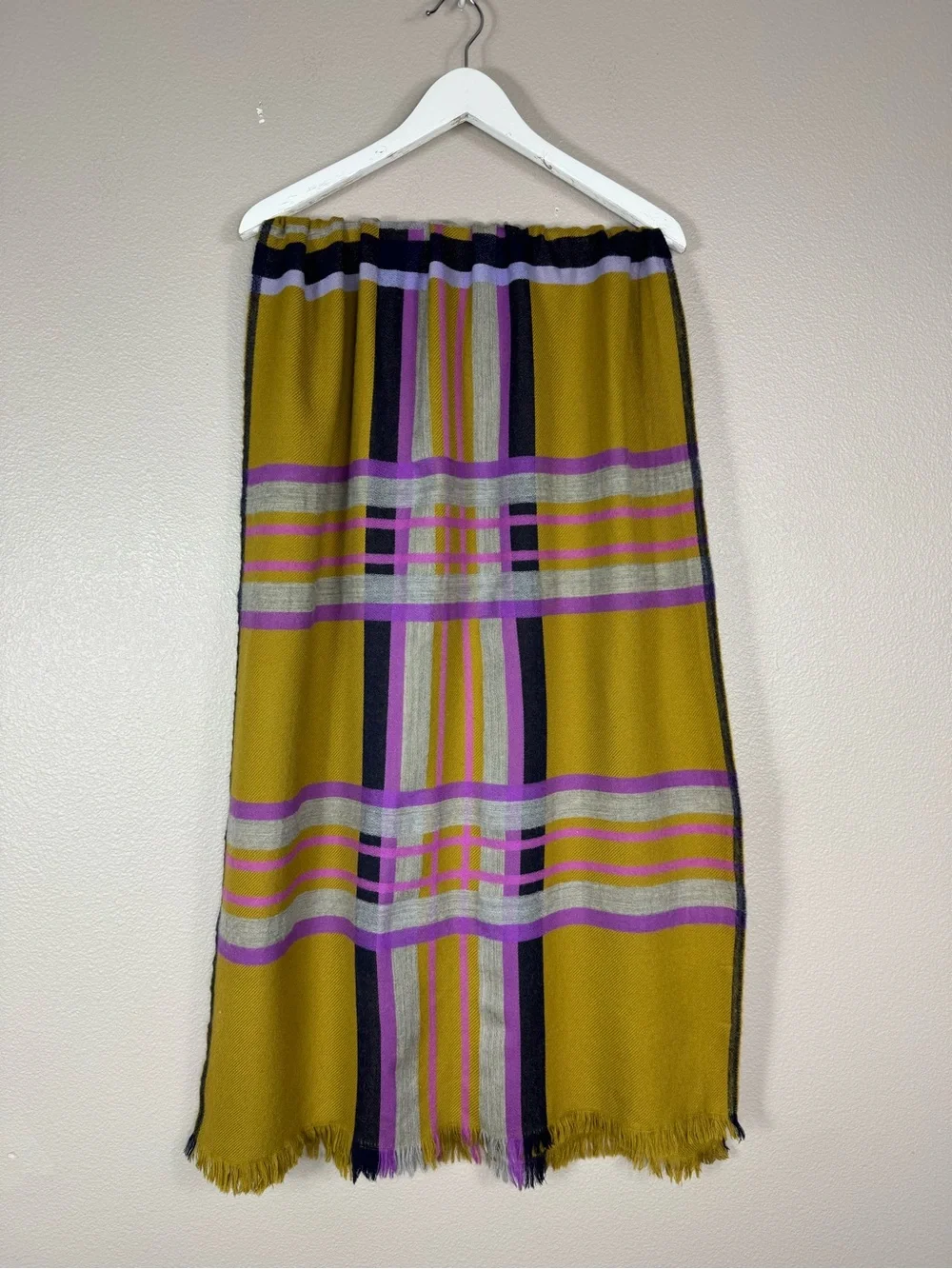 INOUITOOSH PARIS 100% Wool Plaid Art To Wear Designer Scarf F